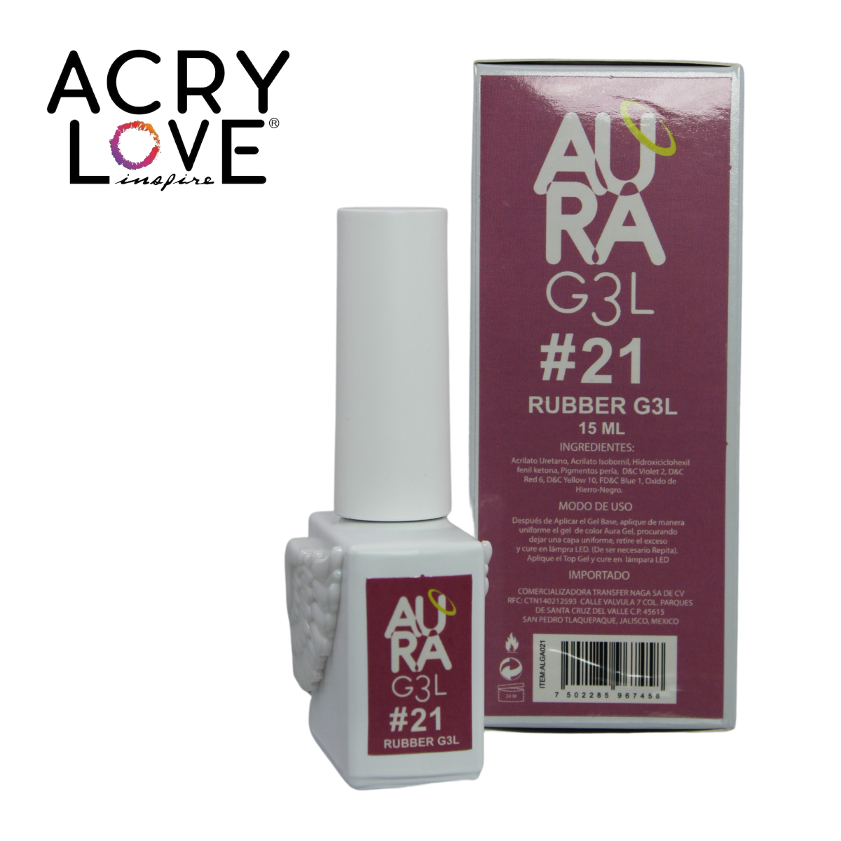 Esmalte Rubber #21, Gel Para Uñas 15ml. Acry Love