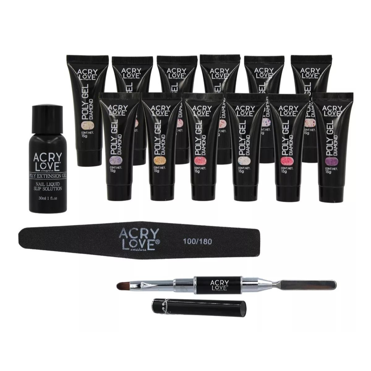 Glimer Kit Poly Gel Para Uñas.12 Tonos Diferentes. Acry Love