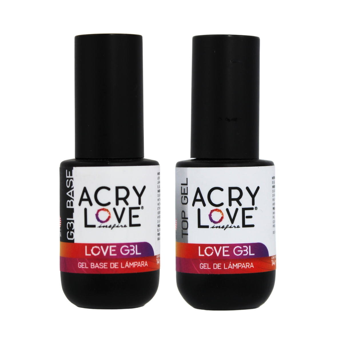 Paquete Base Y Top Gel Semipermanente Para Uñas 14ml. Acry Love