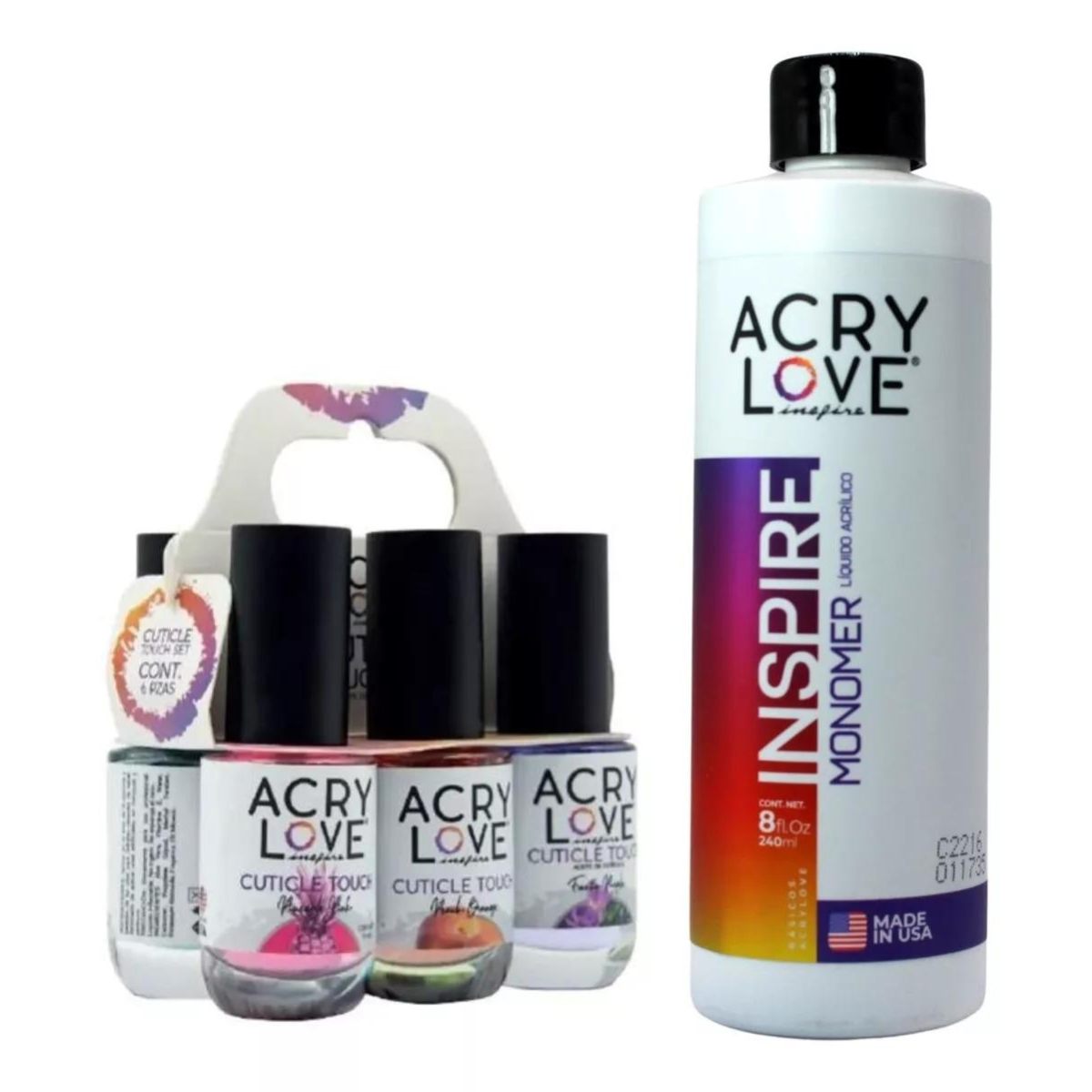 Monómero, Líquido Acrílico 8oz + Aceite Cutícula 14ml. Acry Love