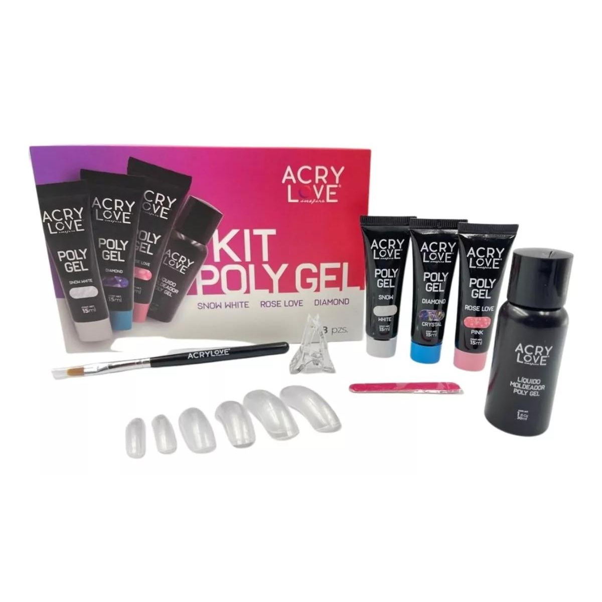 Kit Poly Gel Uñas. 8 Pzs. Acry Love