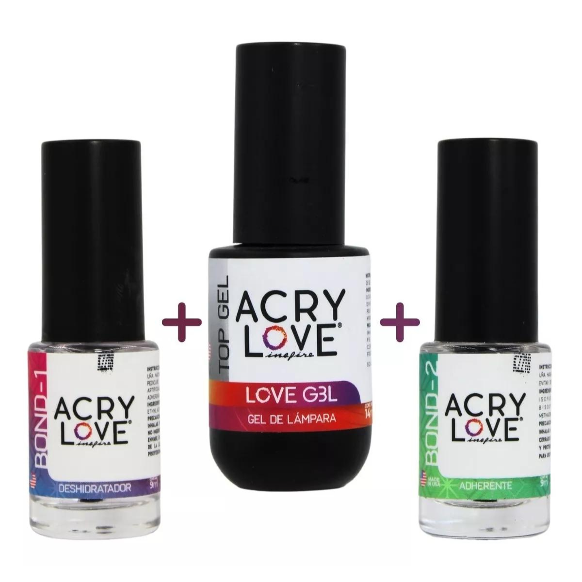 Pack. Top Coat Gel Para Uñas + Bond 1 Y Bond 2. Acry Love