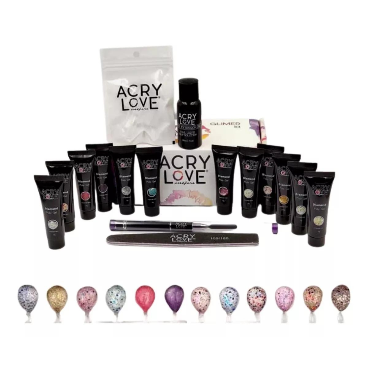 Glimer Kit Poly Gel Para Uñas.12 Tonos Diferentes. Acry Love