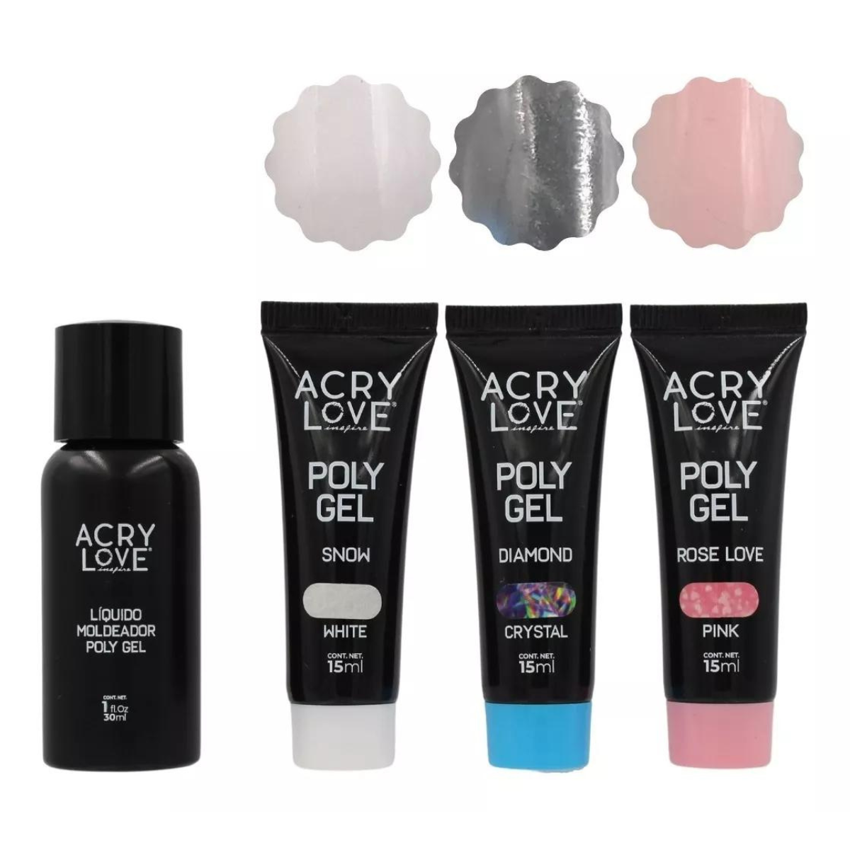 Kit Poly Gel Uñas 15 Pzs. Esmalte, Lima, Pincel. Acry Love