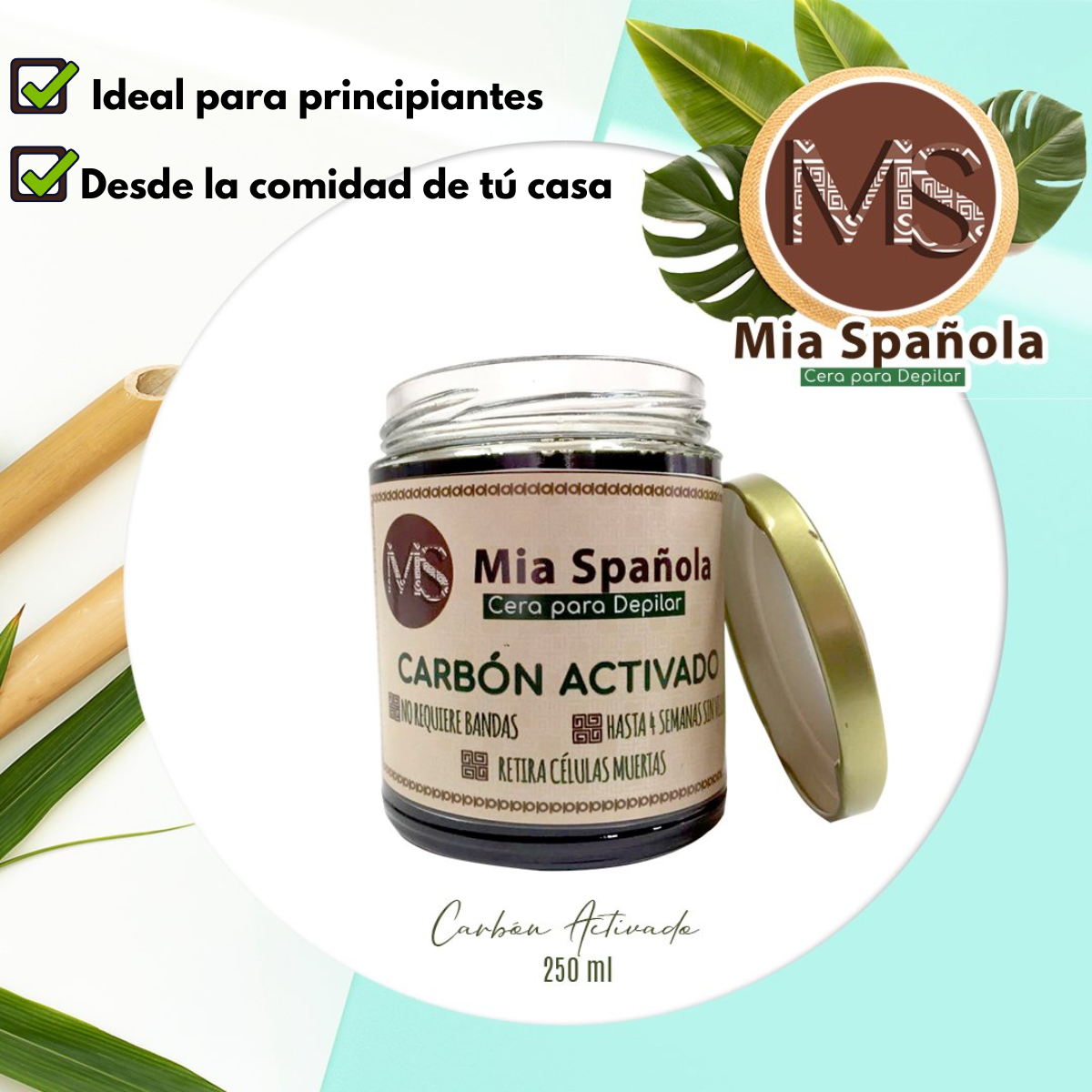 Frasco Cera Para Depilar, Carbón Activado 120g. Mia Spañola