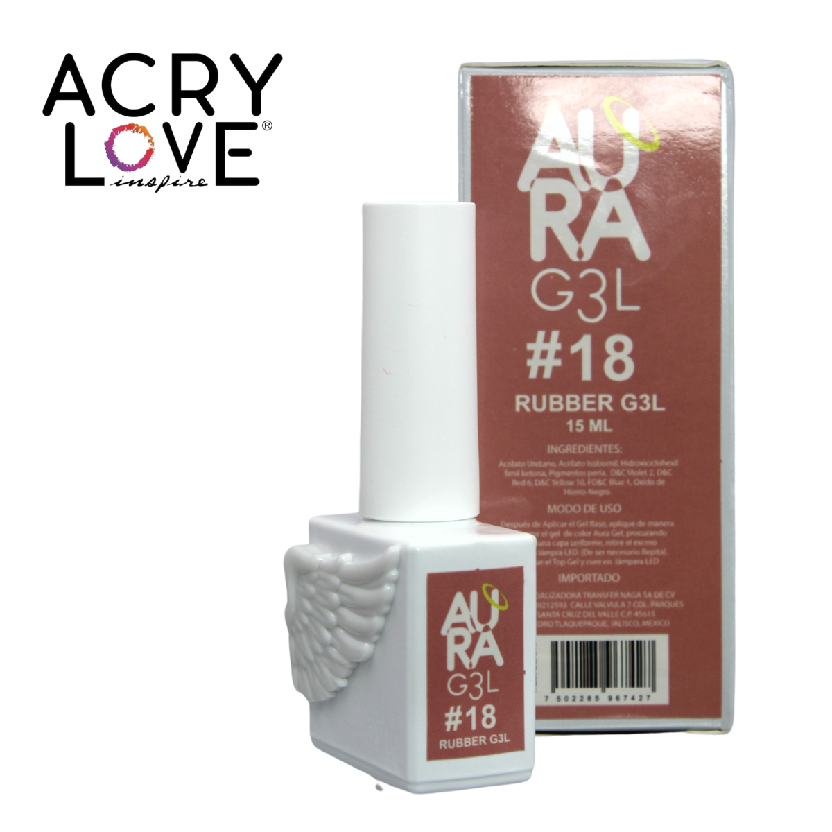 Esmalte Rubber #18, Gel Para Uñas 15ml. Acry Love