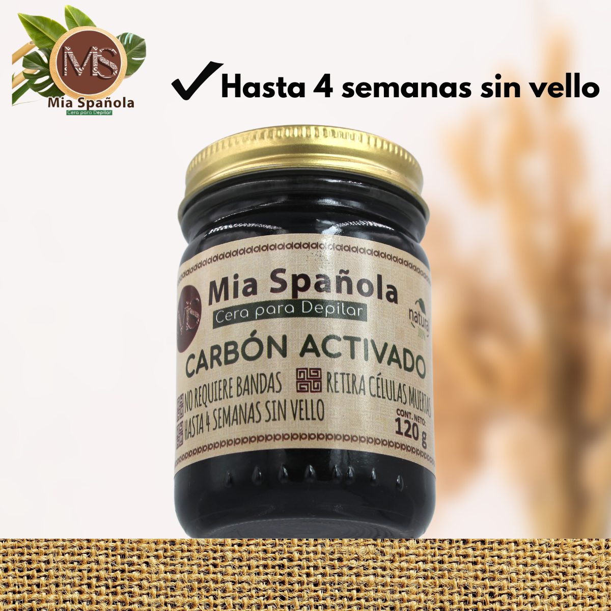 Frasco Cera Para Depilar, Carbón Activado 120g. Mia Spañola