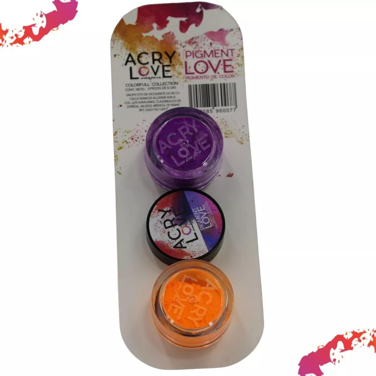 Set De 3 Pigmentos Neon. Pigment Love Collection. Acry Love