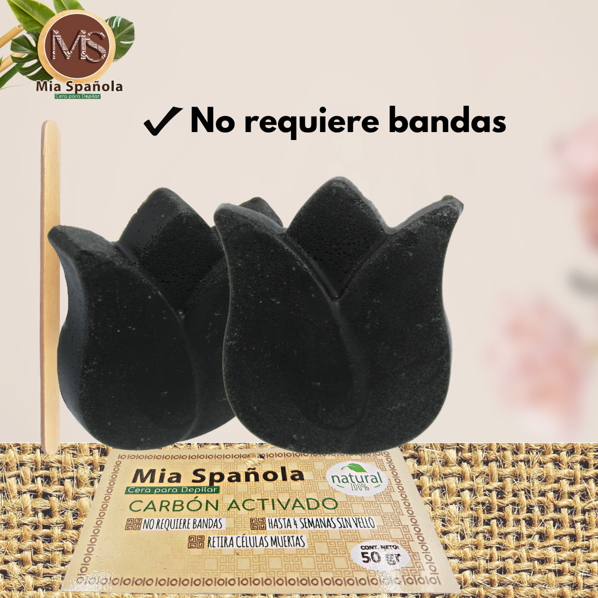 Cera Para Depilar Natural, Carbón Activado 50g. Mia Spañola