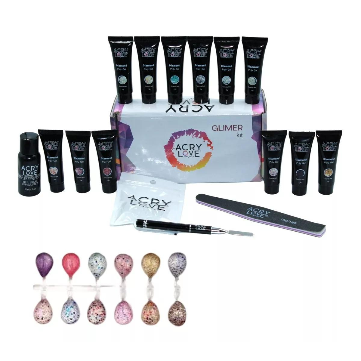 Glimer Kit Poly Gel Para Uñas.12 Tonos Diferentes. Acry Love