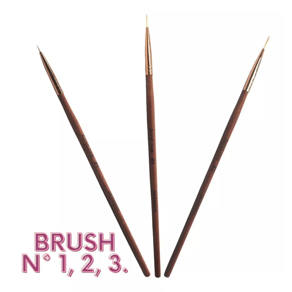 Paquete 3 Pinceles, Art Liner Brush #1-3 Nail Art, Acry Love