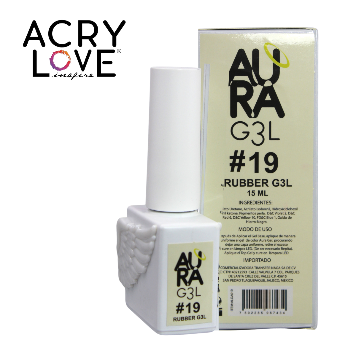 Esmalte Rubber #19, Gel Para Uñas 15ml. Acry Love