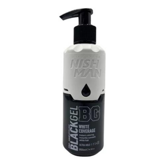 Gel Negro Cubre Canas BG, Extra Fuerte 200ml. Nishman.