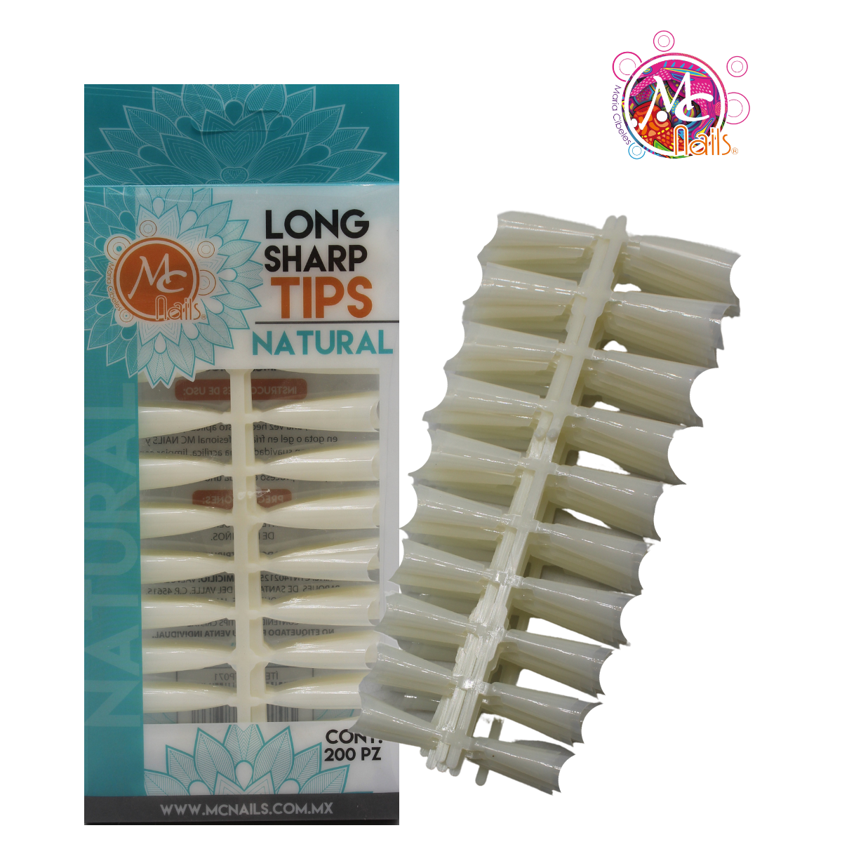 Tips forma Long Sharp. 200 Piezas Natural. Mc Nails