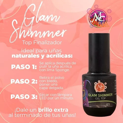 GLAM SHIMMER Gel UV Lamp para uña Natural 15ml. Mc Nails