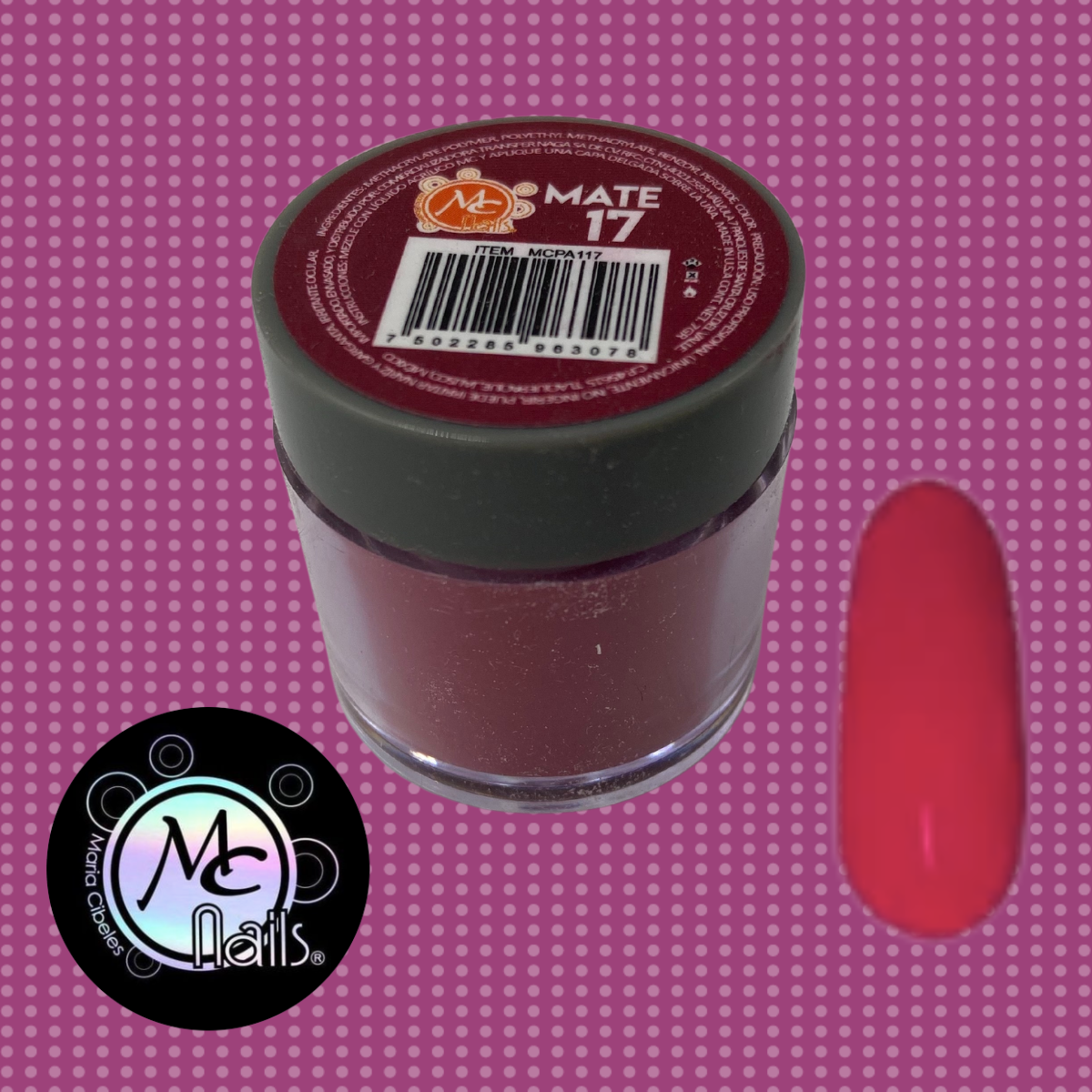 Polvo Acrílico Mate 7grs Burgundy #17. Mc Nails