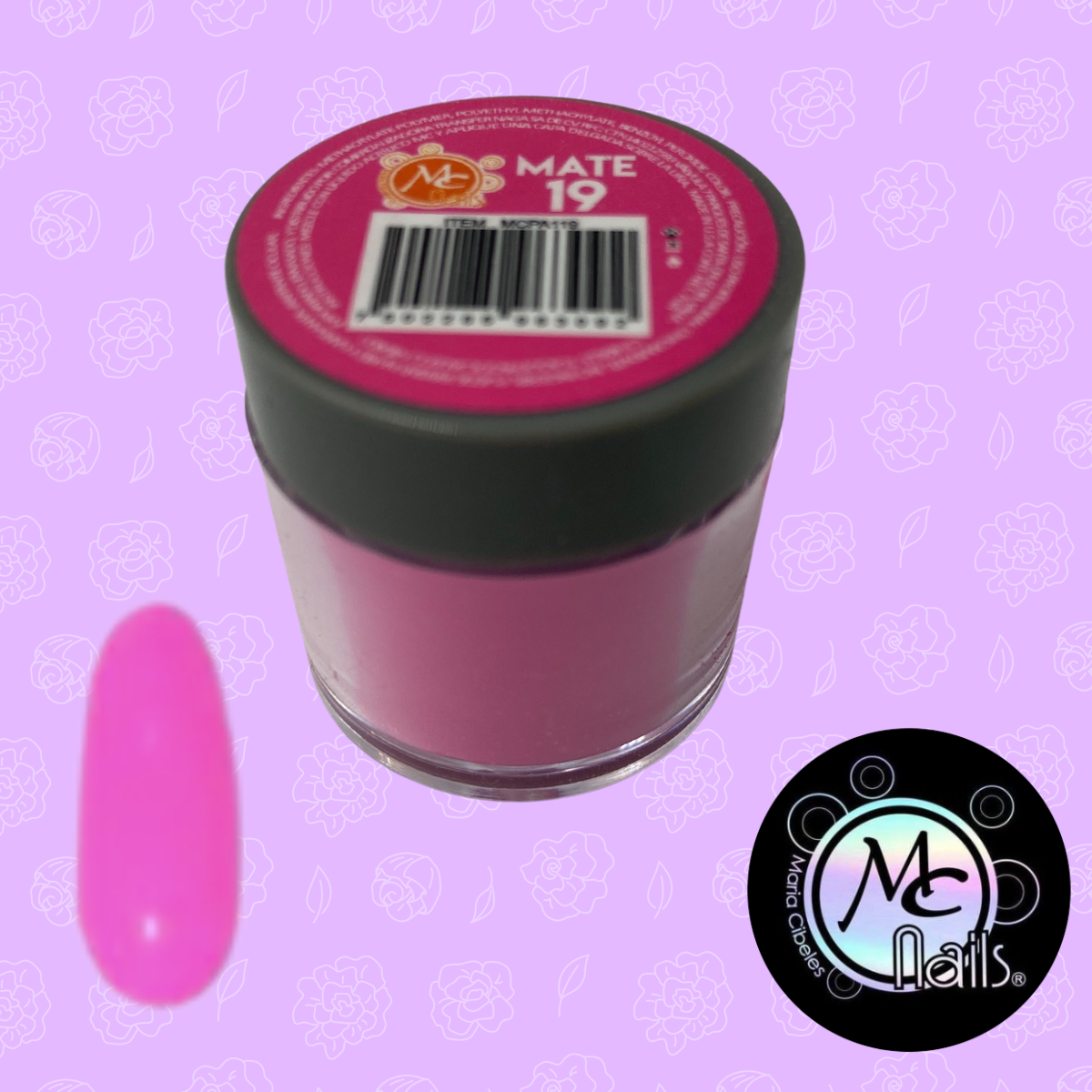 Polvo Acrílico Mate 7grs Bubble Gum #19. Mc Nails